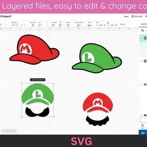 Chapéu Digital Super Mario svg, chapéu Luigi svg, Arquivos de Corte de Chapéus Super Mario Bros svg, Cara de Mario, Mario svg, luigi svg, Super Mario bros svg