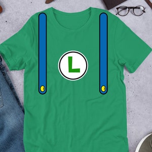 Super Bros Luigi Kostüm SVG für Cricut projekte, Klempner Kostüm Shirt, Hosenträger svg, Birthday Boy svg, Instant Download