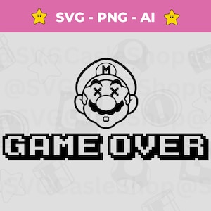 Retro Mario Game Over SVG für Cricut Cut Dateikreationen - Super Mario PNG Game Over Sublimation T-Shirt Design PNG - kultiges Videospiel
