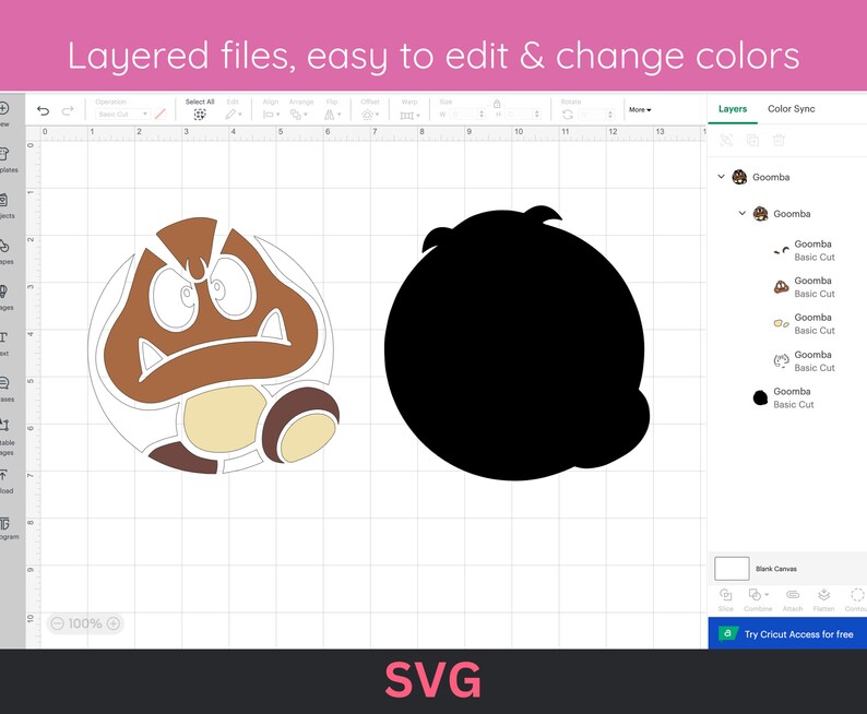 Layered Goomba SVG Mario Character Cut File for Cricut & Etsy