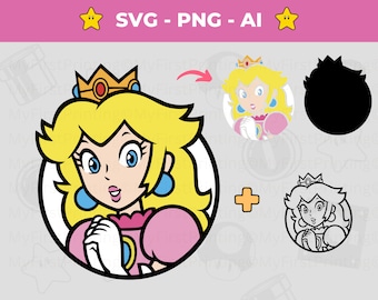 SVG de la Princesa Peach: Archivo de corte de Super Mario para Cricut y Silhouette (Descarga digital)