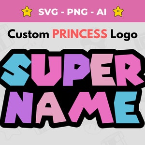 Super nom personnalisé en police Mario - thème rose fête d'anniversaire Giro - logo personnalisé Super Mario Party - numérique votre nom en police Mario