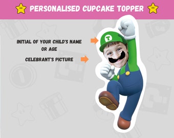 Adornos personalizados para cupcakes de Luigi: Decoración de cumpleaños de Super Mario (archivo PNG)