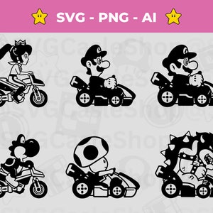 マリオカート シルエットパック 6個セット SVG - スーパーマリオキャラクター - 即時ダウンロード - マリオカットファイル - マリオクリップアート - Cricut & Sublimation