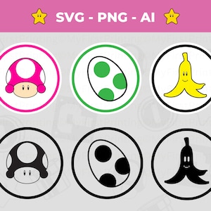 Super Mario Logo SVG Bundle Yoshi Ei, Bananenschale, Krötenpilz | Sofortdownload | Vinyl-Design für Sublimation | Mario Brüder svg