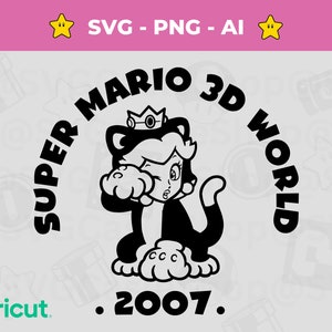 Numérique Princess Peach, chat SVG, couronne SVG, chat png, Mario World Clip Art, fichiers Cricut et PNG, princesse png, svg Super Mario Brothers