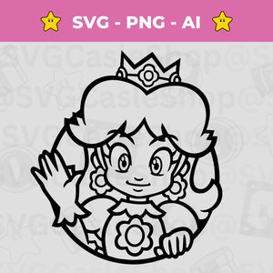 Prinzessin Daisy Umriss SVG, sofortiger Download, Super Mario PNG, Vinyl-Design, Vektor-Schnitt-Datei, Silhouette, Cricut, Herz-Press-Datei