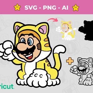 Digital Mario SVG Schnittdatei Vektor | Mario Bros SVG für Cricut | Super Mario Cat Themed | Super Mario Charakter PNG | Sofort Download