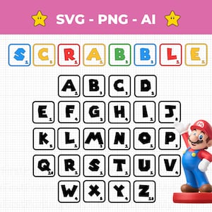 Digitale Scrabble Tiles Svg-Dateien mit Super Mario Schriftart svg, Scrabble Tiles Svg, Cricut Tile Clipart, Scrabble Buchstaben Svg, Instant Download