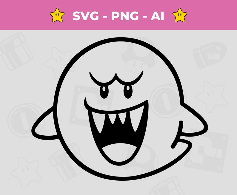 Super Mario Boo SVG: Ghost Silhouette, Nintendo Fan Art (digital ...