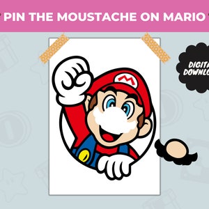 Pin the Moustache on Mario Digital Game for Kids - Printable Interactive Party Fun | Mario Game For Birthday Party | Instant Download