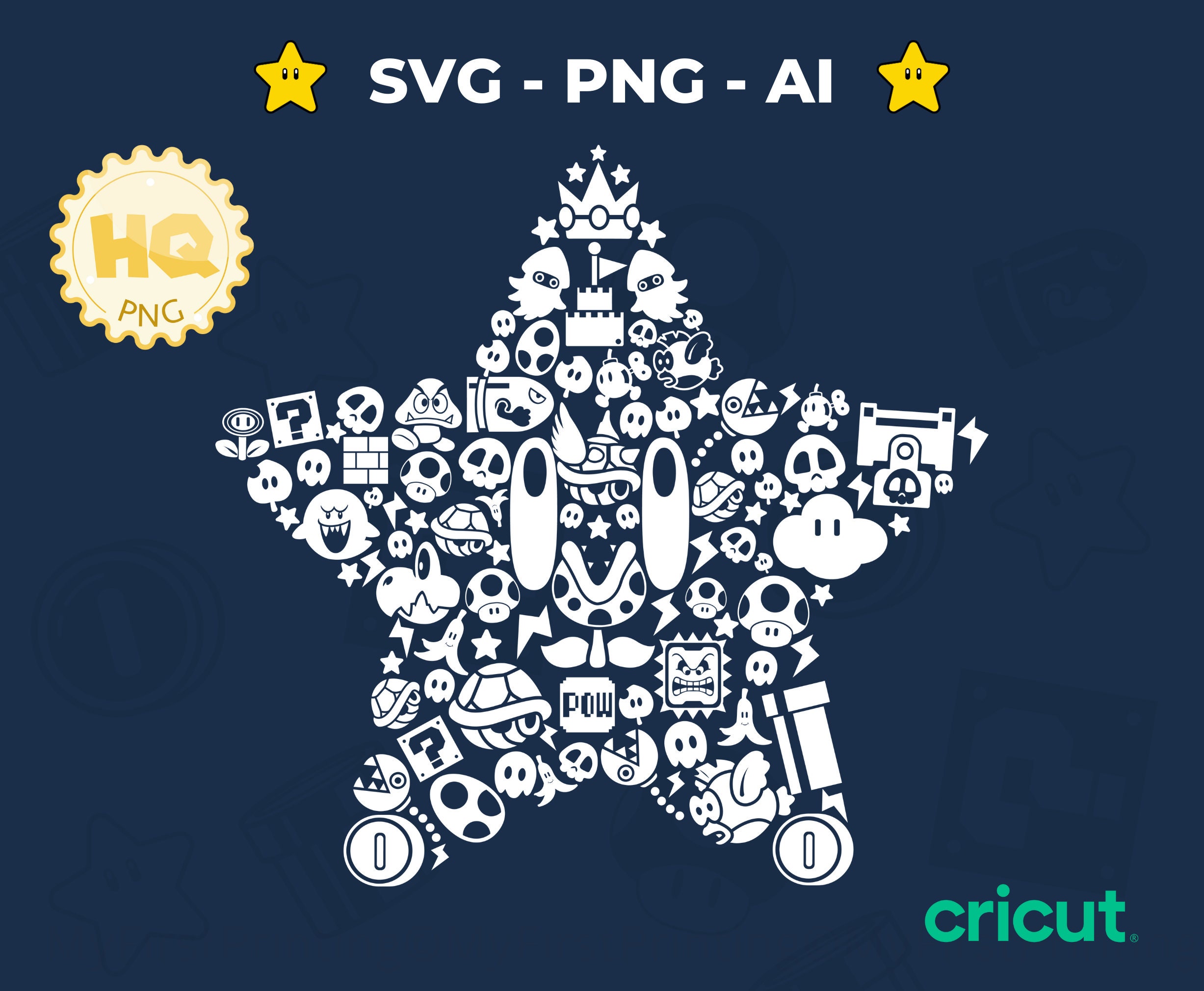 Super Mario SVG Collection: Vector Cut File, PNG Sublimation (digital ...