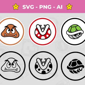 Conception SVG de coquillages Goomba et Koopa pour la découpe Cricut, téléchargement numérique, svg Mario Brothers, svg Super Mario personnages