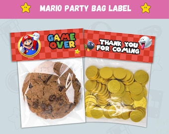 Printable Mario Party Treat Bag Label - Game Over Wrap Cookies and Chocolate Gold Coins in Style for Your Birthday Bash - Instant Download