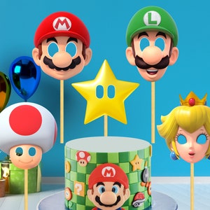 Mario Photo Booth Props, Natychmiastowe pobranie, Dekoracje na przyjęcie urodzinowe, Dekoracje na przyjęcie Super Mario i Księżniczka Peach, Wydrukowane rekwizyty do fotobudki
