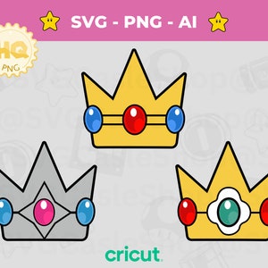 Krone SVG Pack für Prinzessin Peach, Daisy & Rosalina, Cricut Cut Datei und PNG Dateien, bedruckbare Kronen Png, Super Mario Png, Instant Download