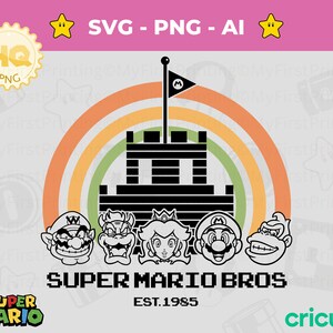 Mushroom Castle SVG PNG, Mario Cricut Cut file, Princess T-Shirt Design Birthday Party, Mario Brothers svg, Natychmiastowe pobieranie,