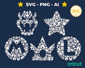 Mario Logo SVG Bundle: Bowser, Luigi, Peach Crown (Digital Download)