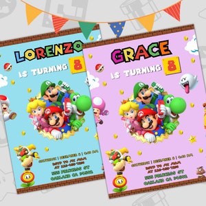 Invitation anniversaire Mario numérique PNG | Carte personnalisée de célébration d'anniversaire pour tout-petit | C'est la fête | Fournitures d'anniversaire Mario | Invitation PDF
