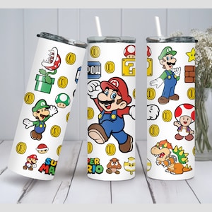 Digital Classic Mario Brothers Charaktere Tumbler Wrap Png 20Oz, digitale Sublimationsdatei, Super Mario Bros, Instant Download