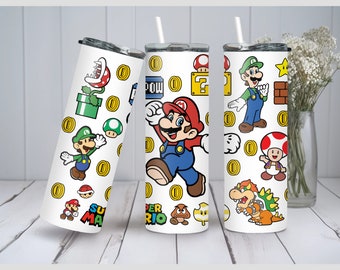 Envoltorio para vaso de los Hermanos Mario: Diseño de sublimación de 20 oz (descarga digital PNG)