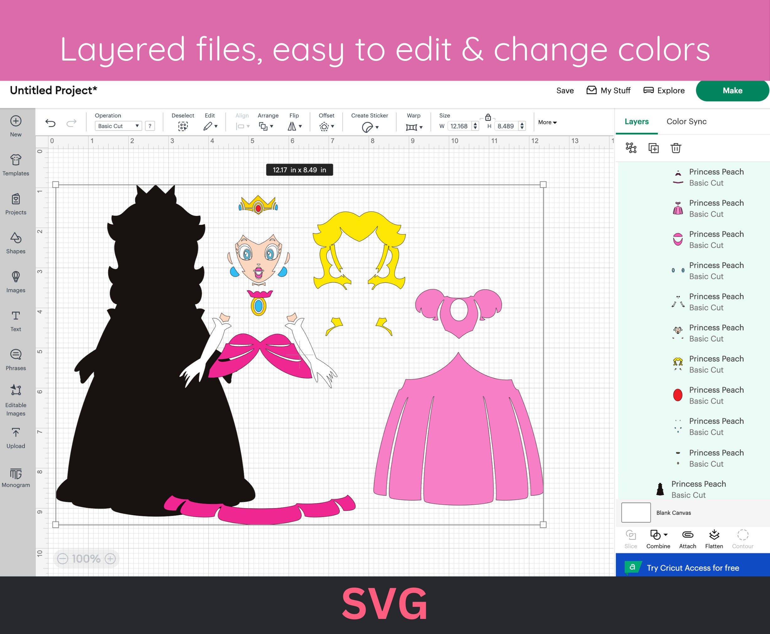 Princess Peach SVG: Super Mario Layered File for Cricut (instant
