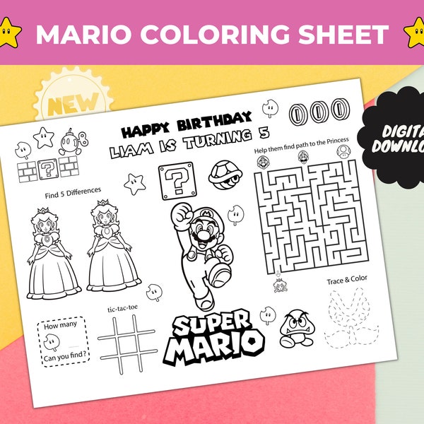Mario Birthday Coloring Sheet - Etsy