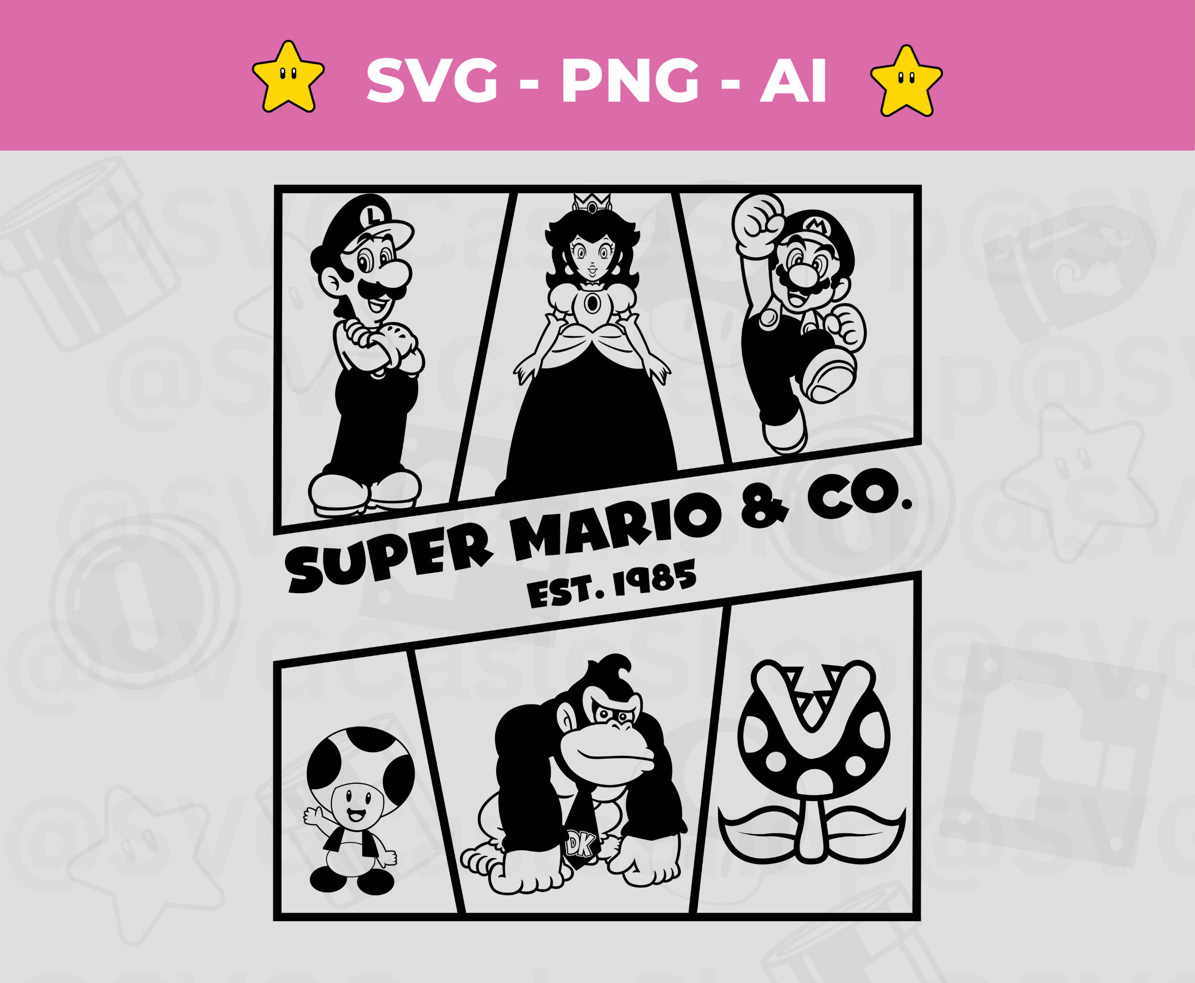 Super Mario Characters SVG: Princess Peach Clipart T-shirt Design
