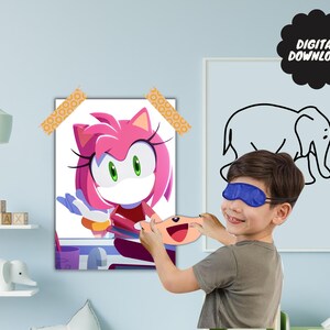 Amy Rose Birthday Activity, Pin the Mouth on Amy Rose, Sonic the Hedgehog Activity For Kids Birthday Party, Party Fun, Instant Download