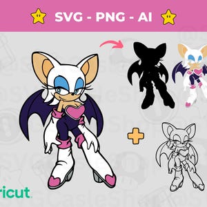 Rouge The Bat レイヤード SVG the Hedgehog png - ソニックにインスパイアされた傑作を作ろう - ソニック ゲーム カット ファイル、シルエット、クリカット、インスタント ダウンロード