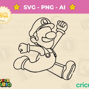 Personnage numérique Super Mario : Luigi SVG PNG Line Art Design, dessin au trait, Super Mario Brothers, Mario Bros, téléchargement immédiat