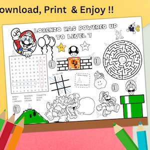 Amazing Party Favor, Mario Party Game Coloring Activity Sheet with Word Search, PNG, Custom Birthday Activity Paper, Super Mario, Mario Game