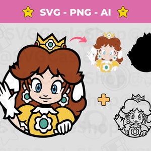 Prinzessin Daisy SVG, Sofortiger Download, Super Mario svg, Mario Brothers, Vinyl-Design, Mario svg, für Silhouette, Cricut Cut File
