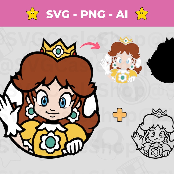 Princess Daisy SVG - Super Mario PNG - Mario Game - Vinyl Design, Cut file Instant Download for Silhouette, Cricut & Crafting