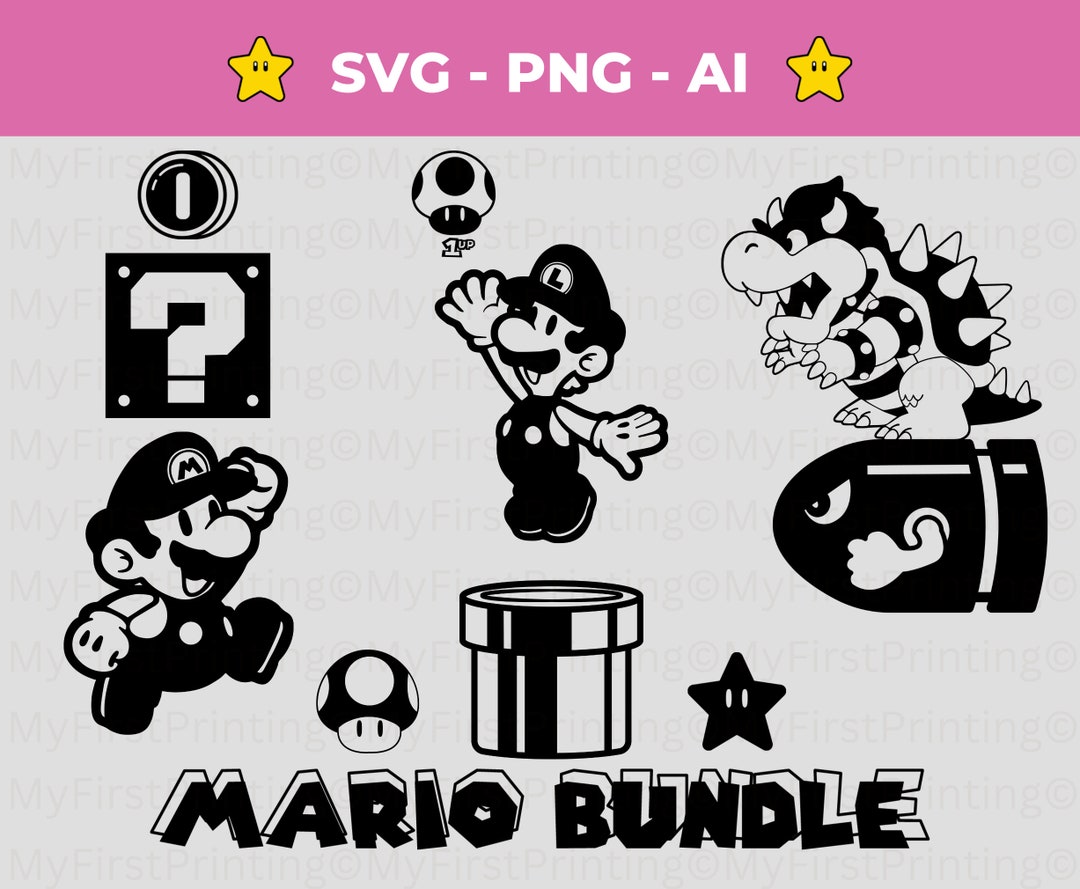 Mario Characters Silhouette Vector Cut Files Super Mario Bowser 