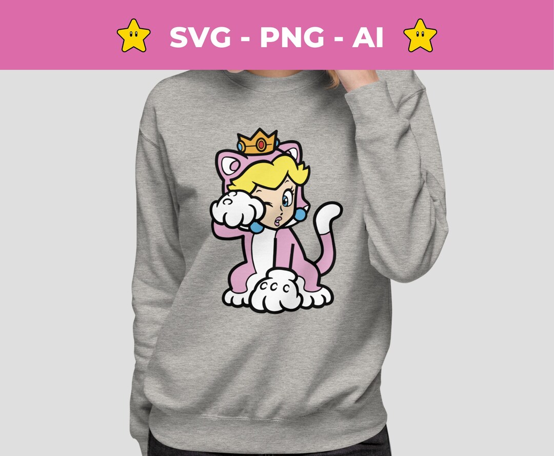 Cute Princess Peach Cat SVG, Ready-to-print Cricut PNG Clip Art, Vinyl ...
