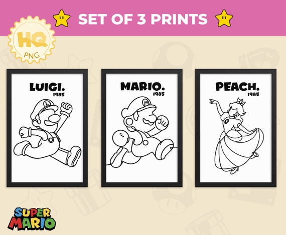 Mario Bros Line Art Poster Set: Minimalist Gamer Room Decor