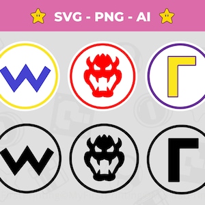 Bowser, Wario & Waluigi Logo SVG - Sofort Download Mario SVG für Nintendo-Fans | Super Mario SVG Bundle Schnittdateien | Super Mario T-Shirts png