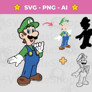 Digital Luigi Cut Datei SVG - Super Mario Brothers - Vektorschnitt-Datei SVG PNG - Basteln mit Cricut & Silhouette für Kinder