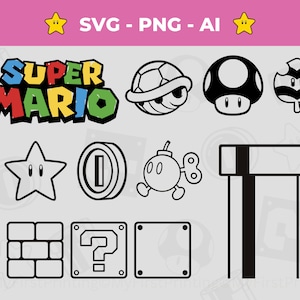 Mario SVG Pack - Crafting Adventures for Kids with Cricut and Silhouette - Cyfrowa gra Mario do pobrania natychmiast