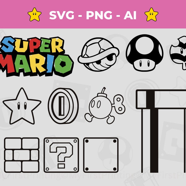 Mario SVG Pack - Basteln mit Cricut und Silhouette - Digitales Mario Spiel Sofort Download