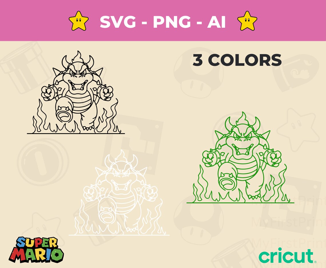 Bowser SVG: Super Mario Minimalist Lines Clipart (digital Download) - Etsy