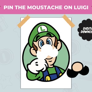 Pin the Moustache on Luigi Digital Game for Kids - Printable Super Mario Game for Birthday Party Activity - Gamer Gift - Instant Download