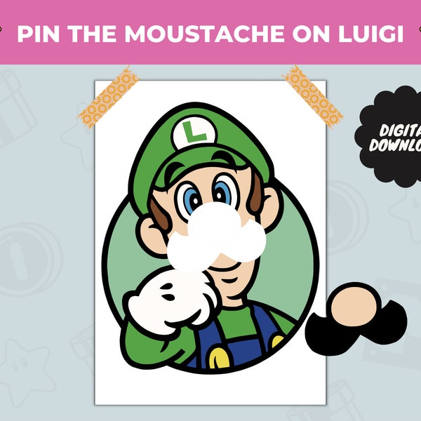 Fije el bigote en el juego digital Luigi para niños - Juego de Super Mario imprimible para la actividad de la fiesta de cumpleaños - Regalo de jugador - Descarga instantánea