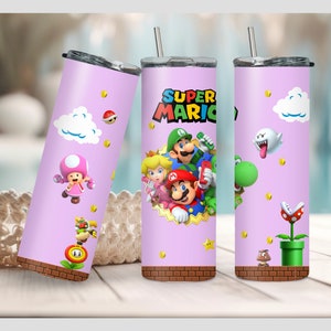 Princess Peach Tumbler Wrap Png, digital Download, Super Mario png, Gamer gift Design, 20Oz Skinny Straight, Tumbler Decal, Instant Download