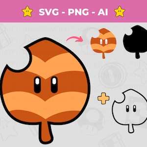 Super Leaf SVG PNG Vector Cut File Bundle - Raccoon Leaf SVG Design - Cyfrowy Mario brothers png - Cricut Super Mario svg - Natychmiastowe pobieranie