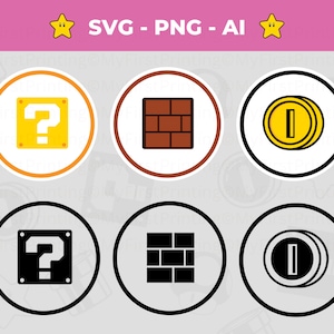Mario Coin, Block Brick et Question Block Logo SVG - téléchargement immédiat | Les frères Mario svg png | Chemises Super Mario png | Conception de vinyle