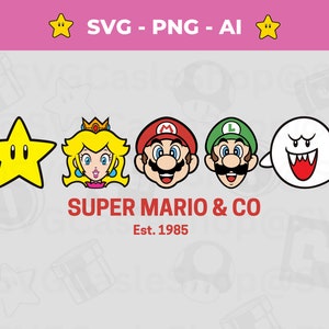 Digitales Mario SVG, Super Mario Logo-Shirts SVG, PNG Mario Charaktere Spiel, Cricut Vektorschnittdatei, Sofort-Download