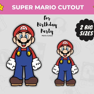 Super Mario Plumber Theme Retro Cutouts Pack - Digitales Geburtstagshintergrunddekor - Geburtstagsdekoration - Babypartyrequisite