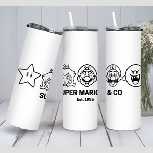 Super Mario and Co PNG Tumbler Wrap, Instant Download, Super Star Game Design, 20Oz Skinny Straight, DIY Tumbler Decal, Gamer Gift